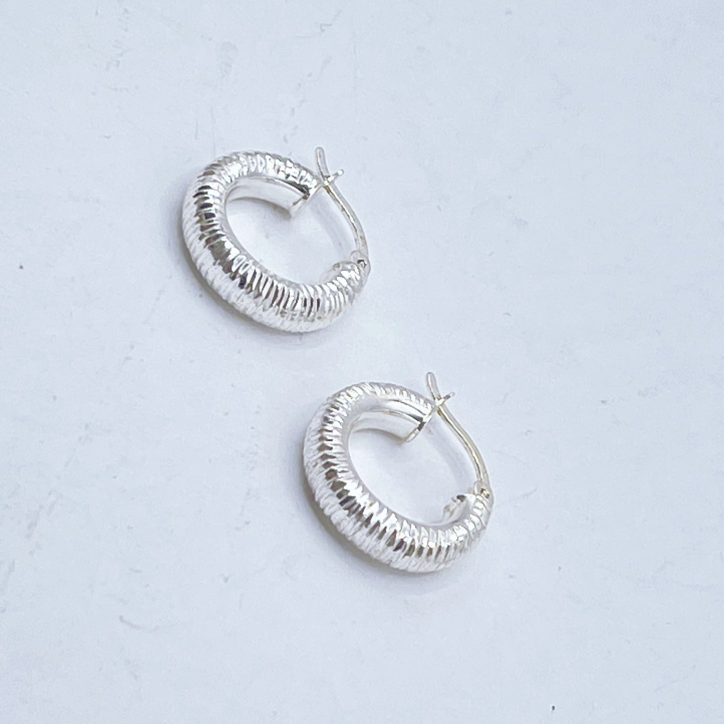 Textured 925 Sterling Silver Hoop Earrings