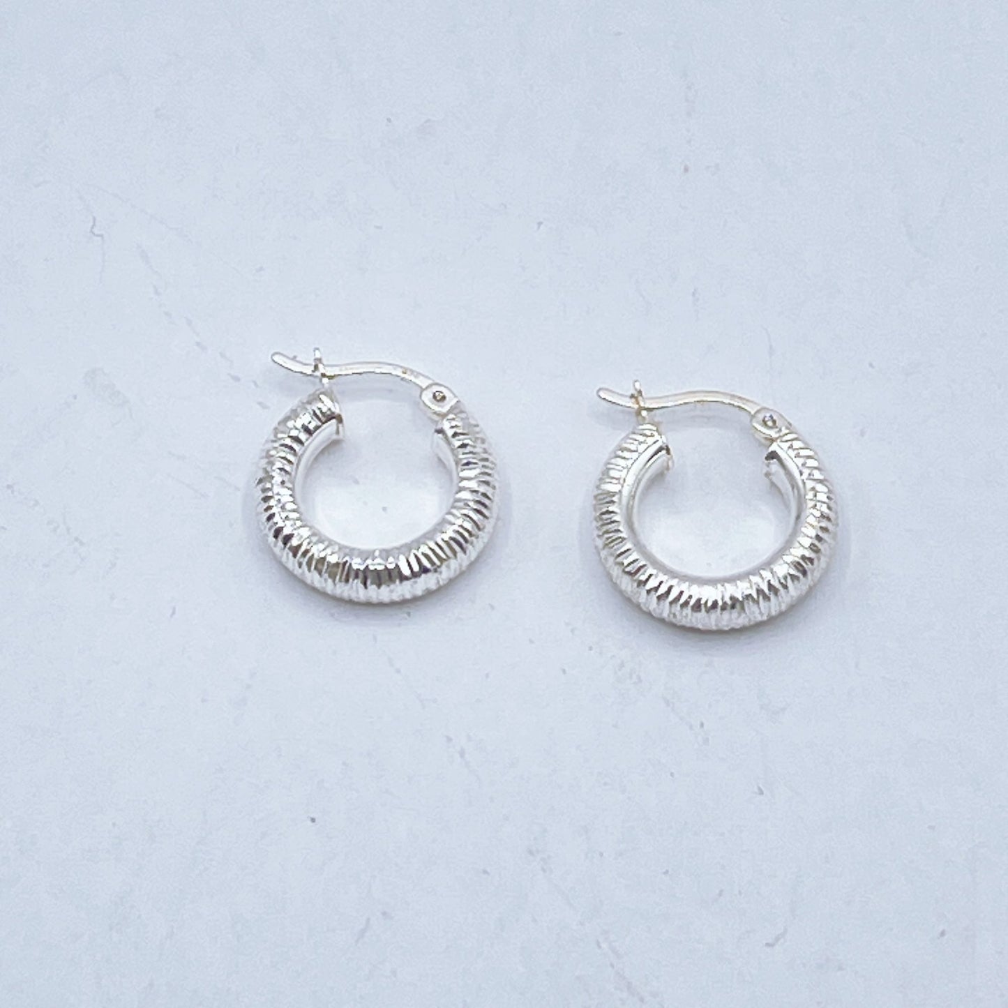 Textured 925 Sterling Silver Hoop Earrings