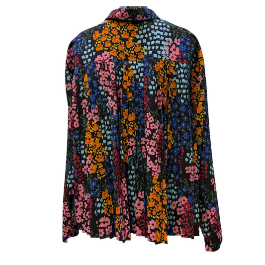 Johnny Was Print Back Pleat Blouse Black Multi M
