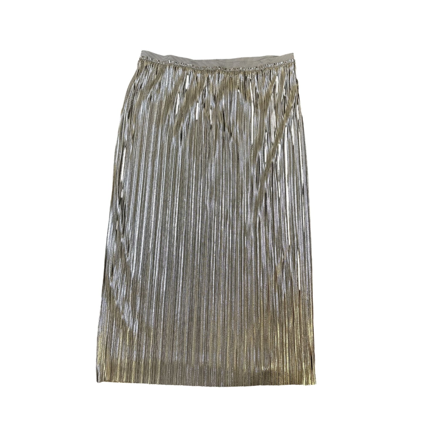 NWT Maeve By Anthropologie Silver Metallic Pleated Maxi Skirt Size 12