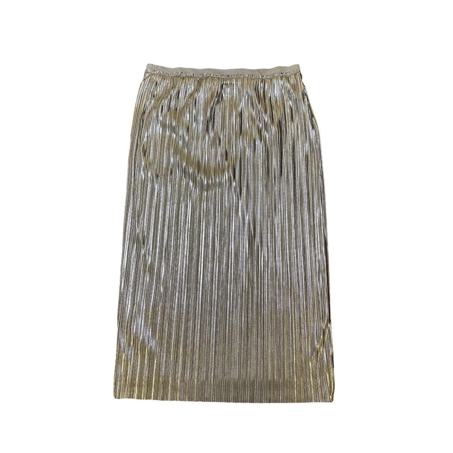 NWT Maeve By Anthropologie Silver Metallic Pleated Maxi Skirt Size 12