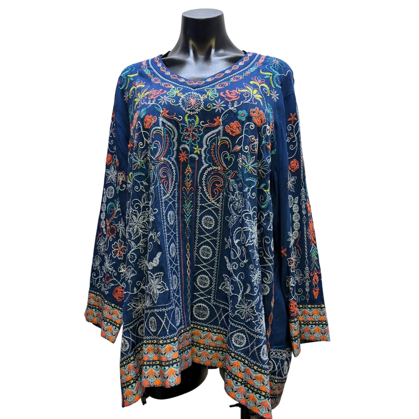 John Mark Embroidered Bohemian Blouse Blue L