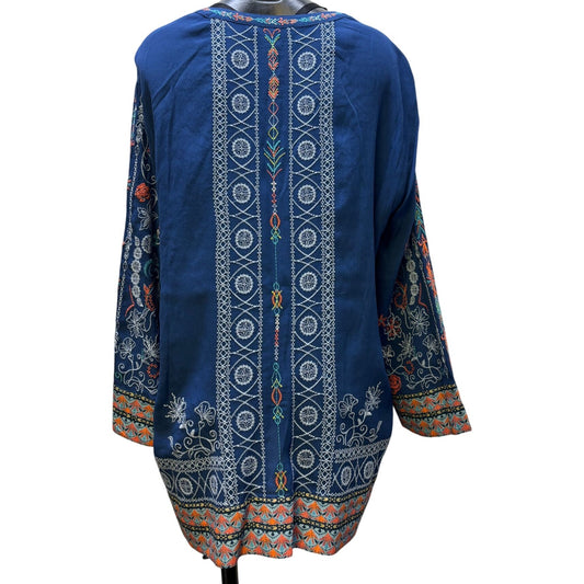 John Mark Embroidered Bohemian Blouse Blue L