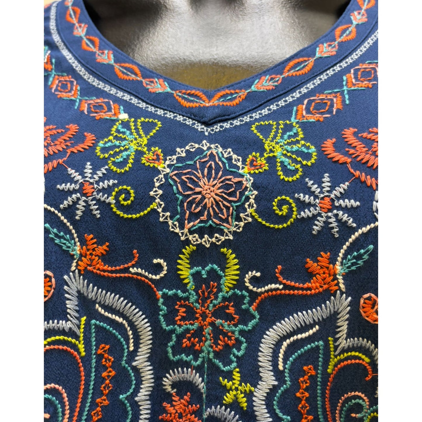 John Mark Embroidered Bohemian Blouse Blue L