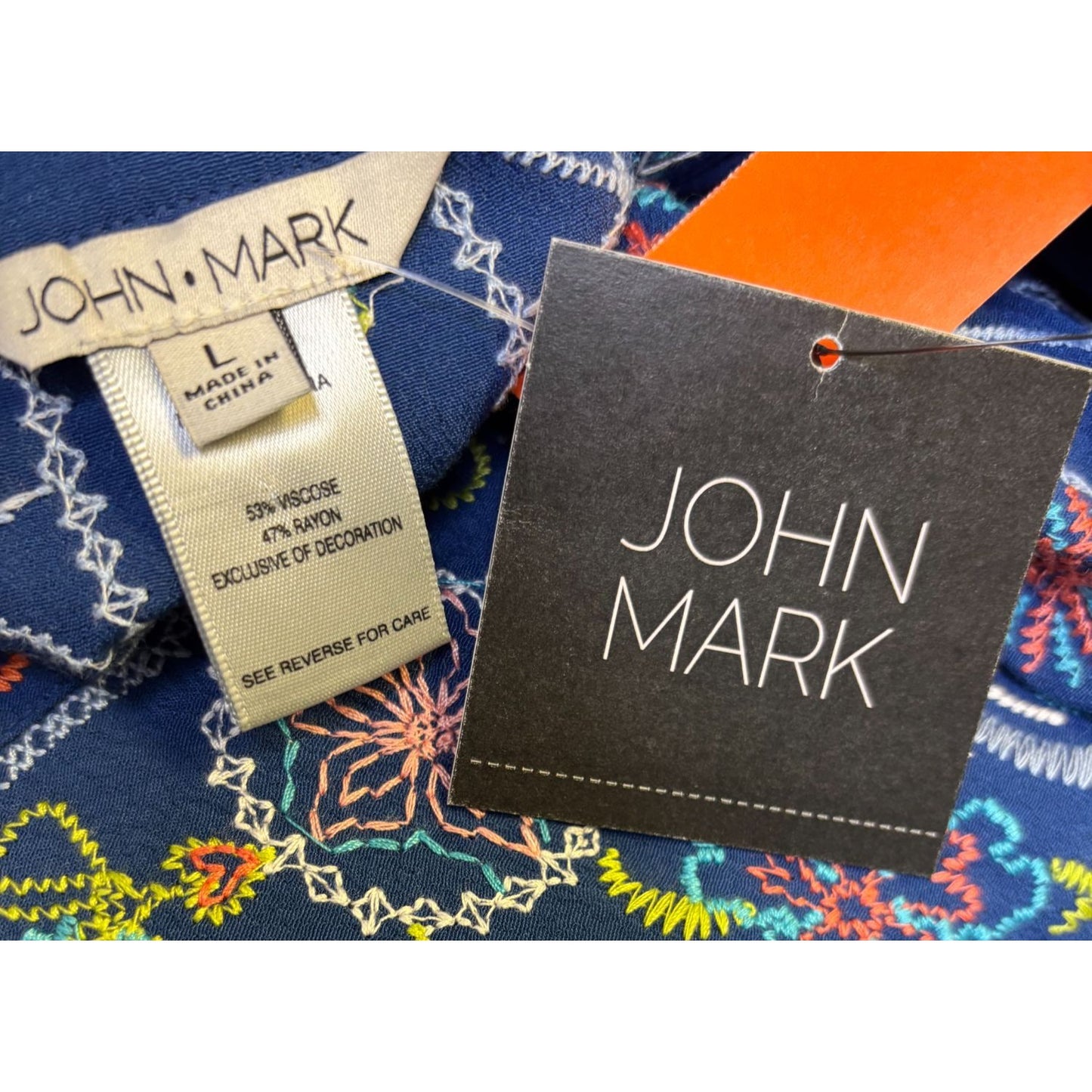 John Mark Embroidered Bohemian Blouse Blue L