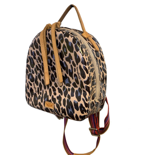 Consuela Leopard Print Mini Backpack With Multicolor Striped Straps