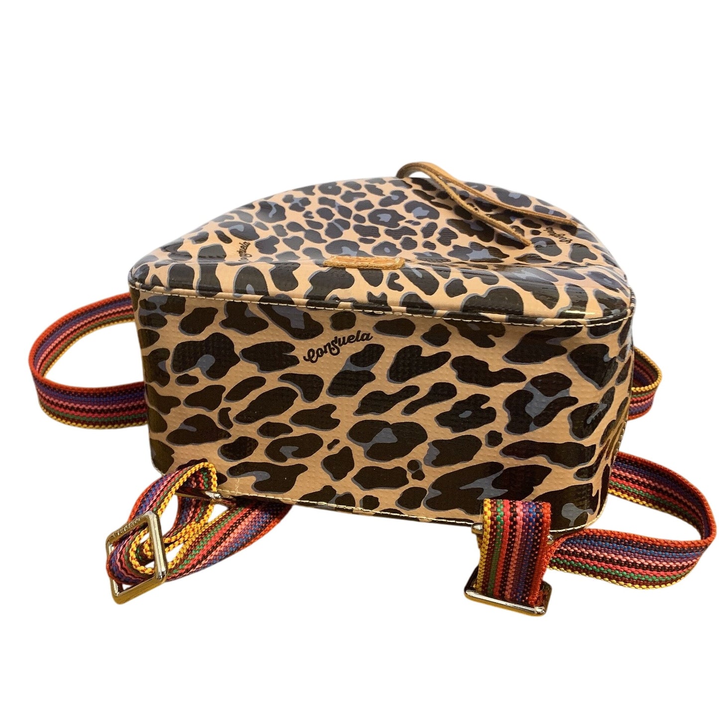 Consuela Leopard Print Mini Backpack With Multicolor Striped Straps