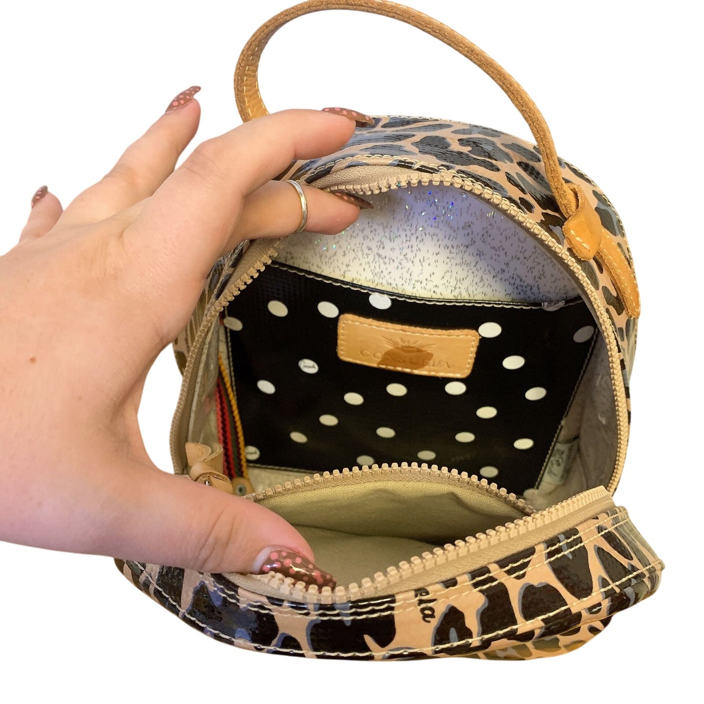 Consuela Leopard Print Mini Backpack With Multicolor Striped Straps