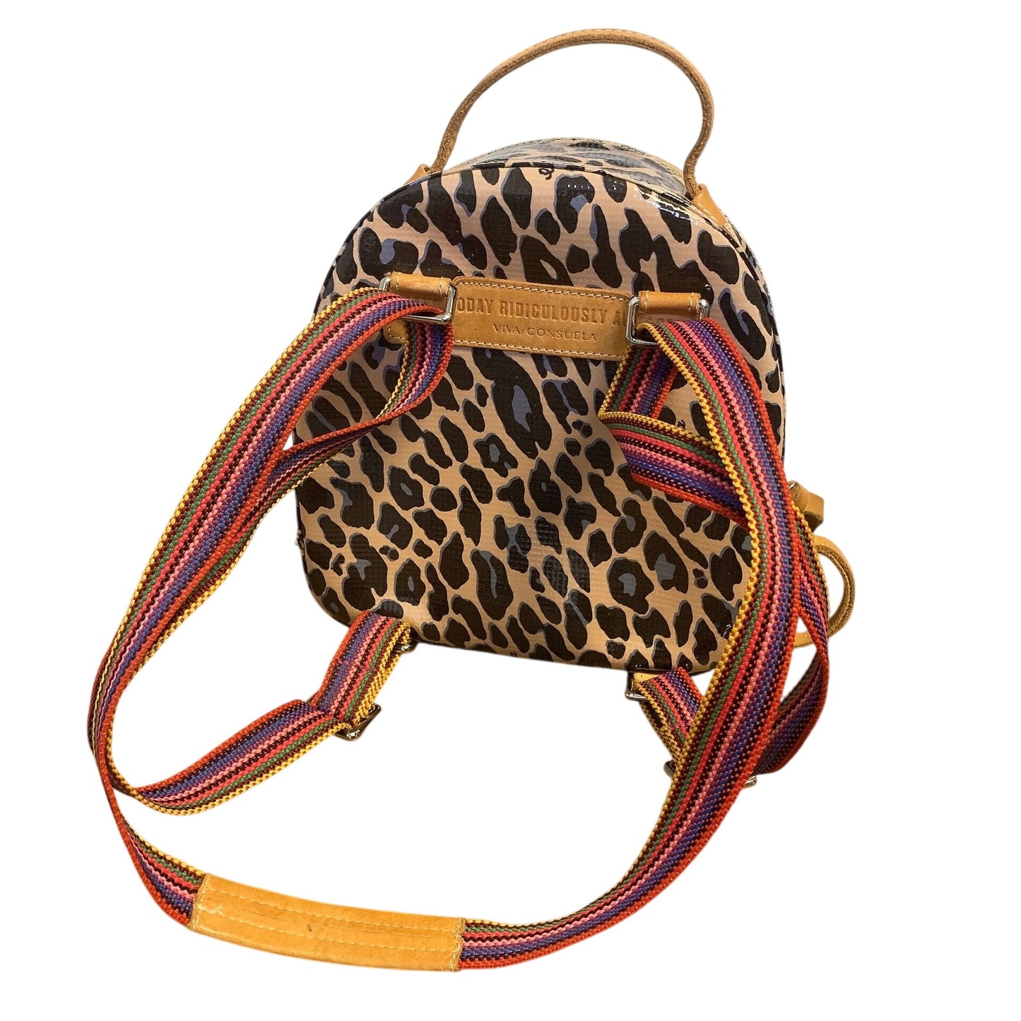 Consuela Leopard Print Mini Backpack With Multicolor Striped Straps
