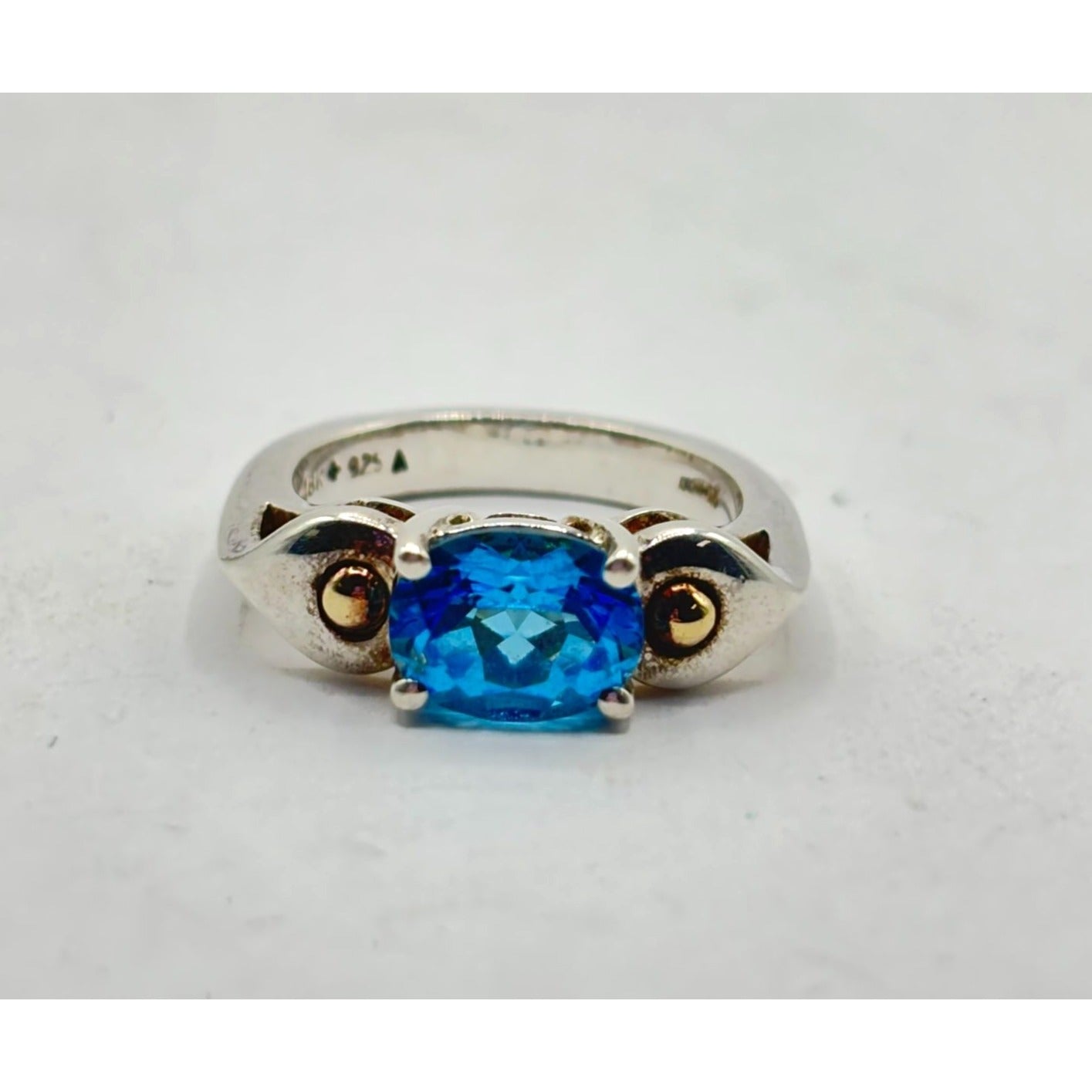 Lorenzo Blue Topaz Ring 18K Gold & Sterling Silver Size 7.5 Elegant Jewelry