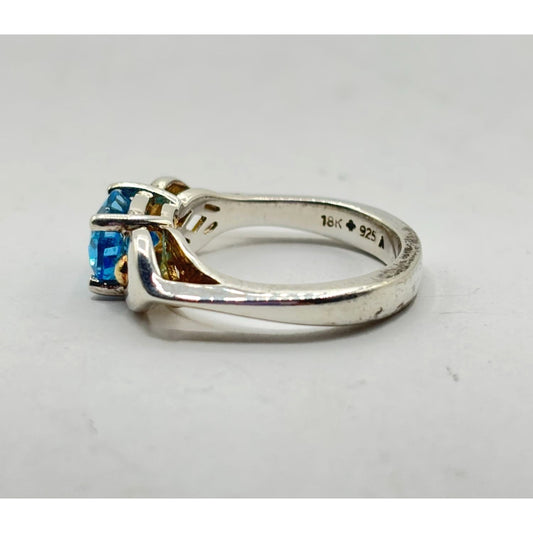 Lorenzo Blue Topaz Ring 18K Gold & Sterling Silver Size 7.5 Elegant Jewelry