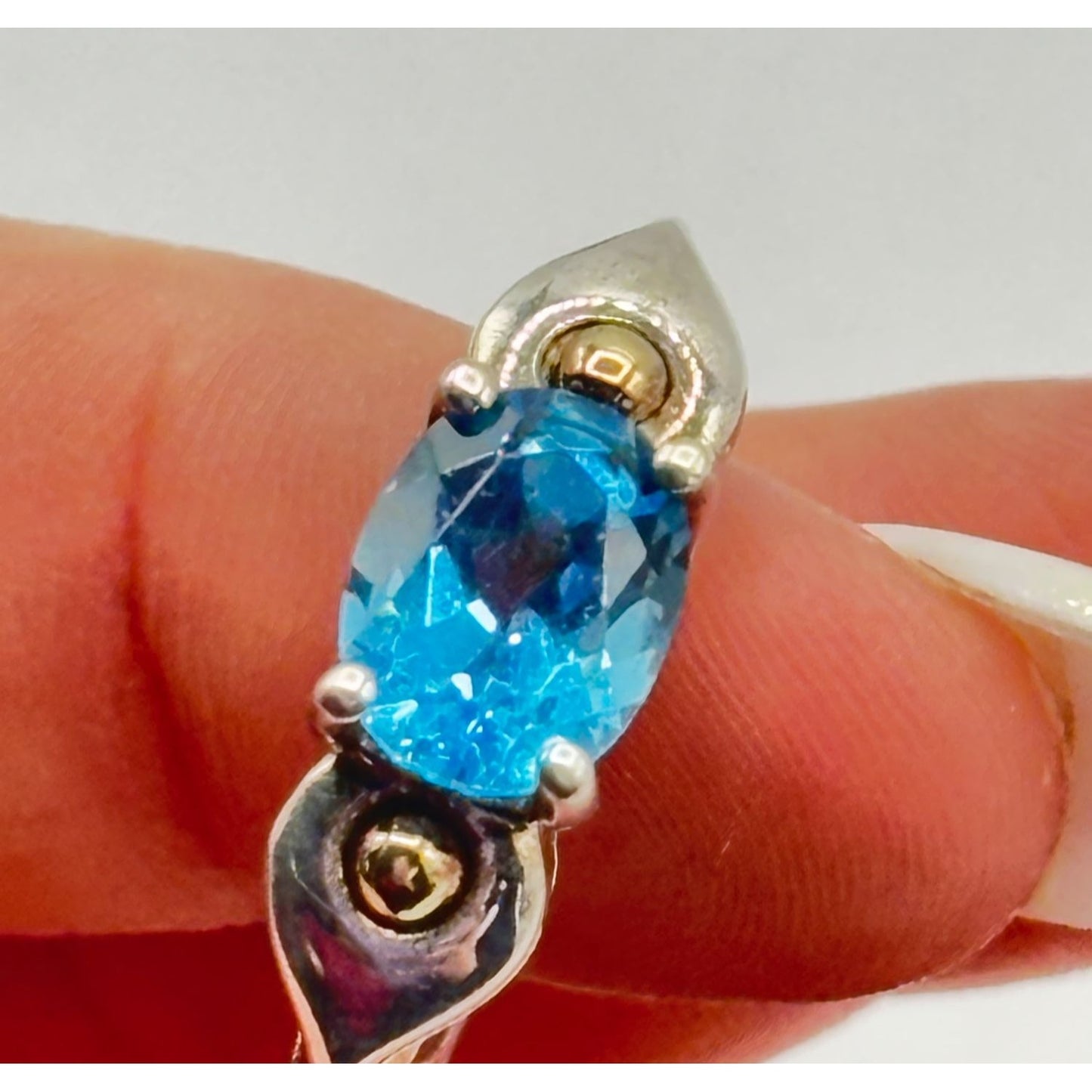 Lorenzo Blue Topaz Ring 18K Gold & Sterling Silver Size 7.5 Elegant Jewelry