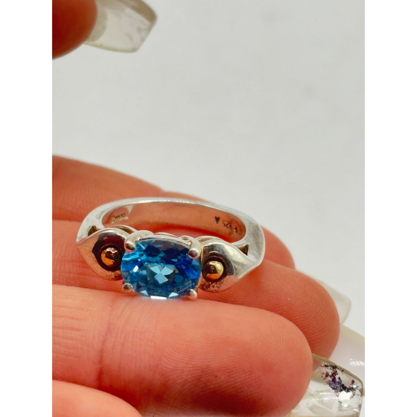 Lorenzo Blue Topaz Ring 18K Gold & Sterling Silver Size 7.5 Elegant Jewelry