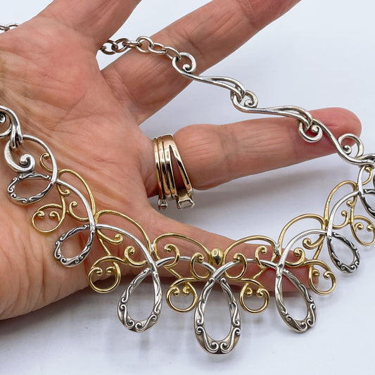 Carolyn Pollack 925 Sterling Silver & Brass Filigree Scroll Necklace 16"-19" Adjustable Chain