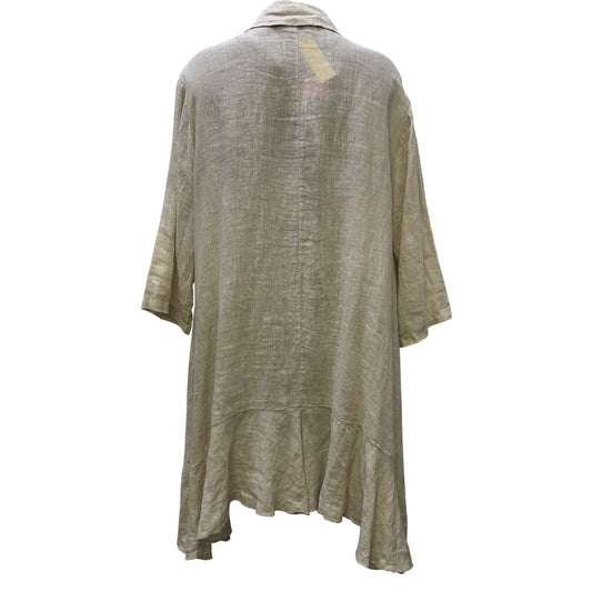 NWT Cento Uno Linen Long Open Front Coat With Pockets Cream L