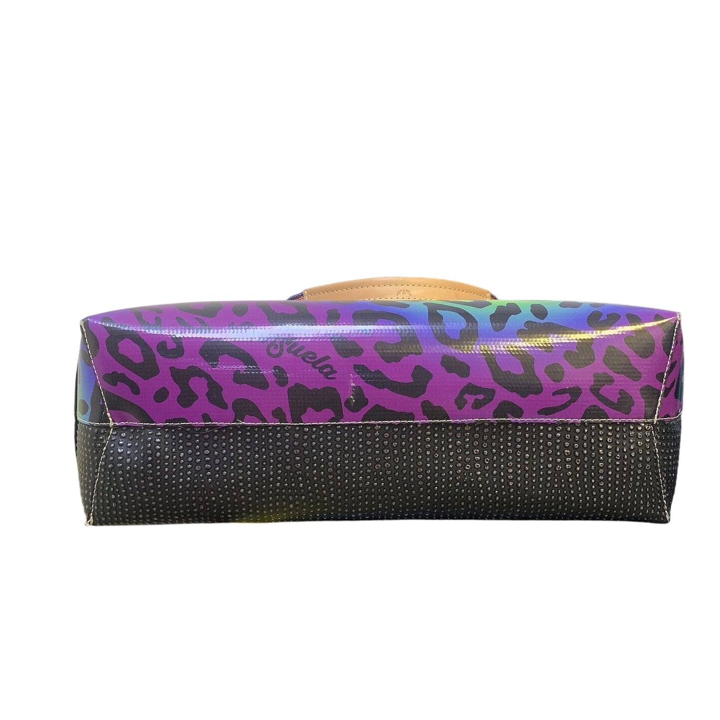 Consuela Fiesta Leopard Print & Black Tote Bag With Rainbow Straps