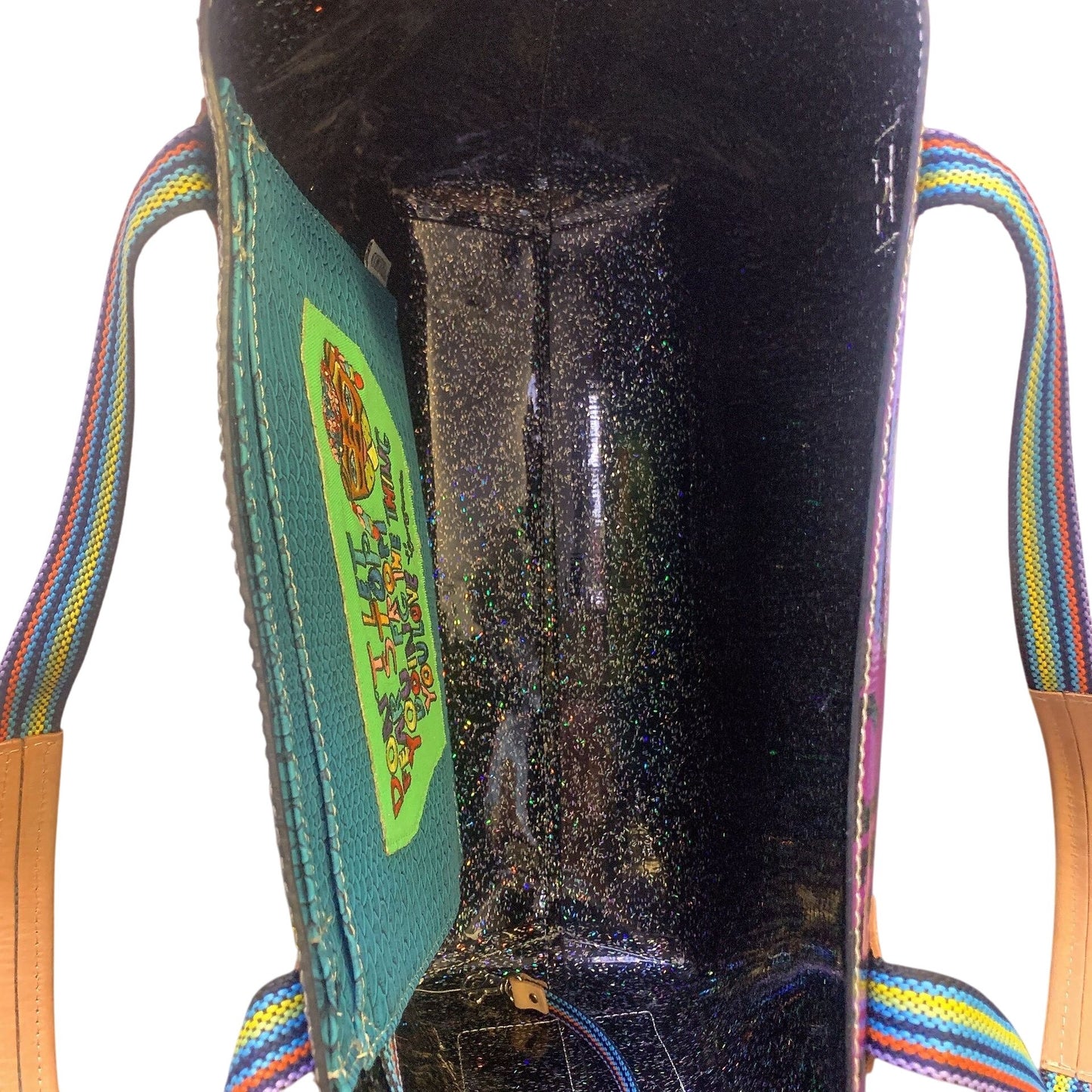 Consuela Fiesta Leopard Print & Black Tote Bag With Rainbow Straps