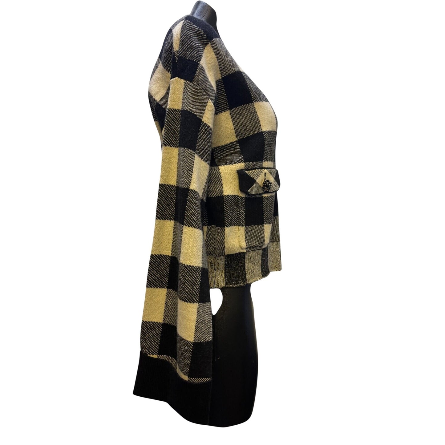 NWT Industry  Plaid Cardigan Black Beige Wool Blend S