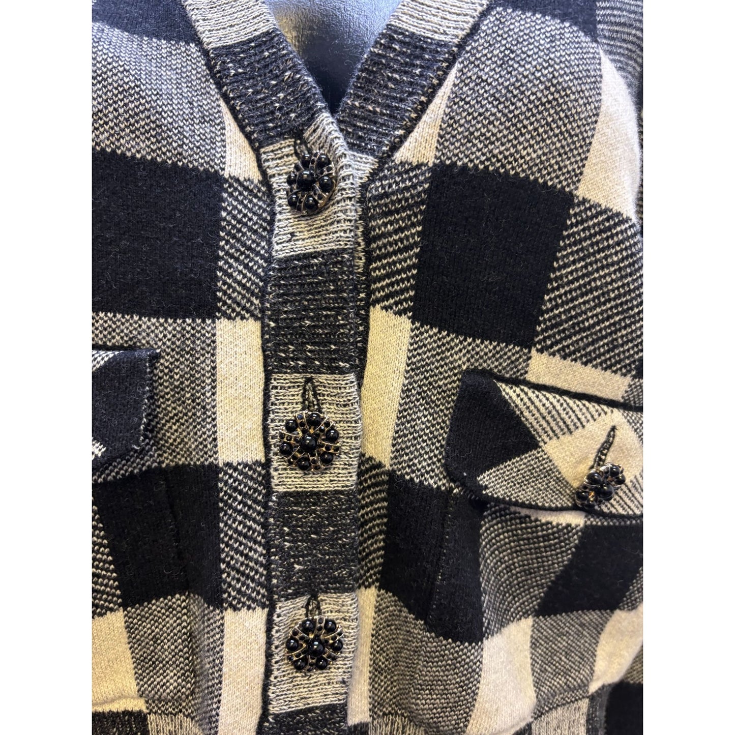NWT Industry  Plaid Cardigan Black Beige Wool Blend S