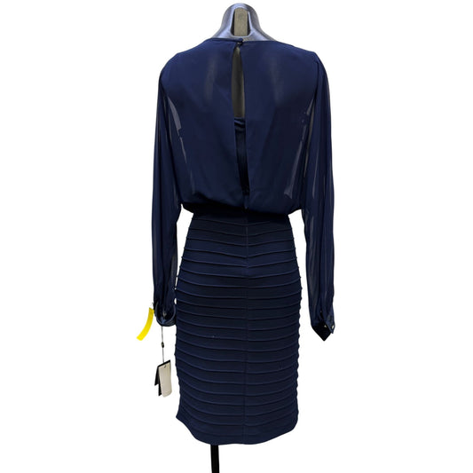 NWT Adrianna Papell Navy Long Sleeve Blouson Bodice Dress 8