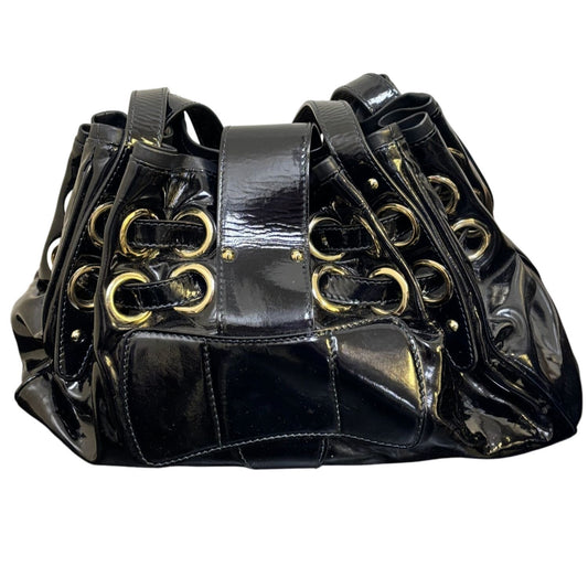 Jimmy Choo Black Patent Leather Bucket Bag With Gold Accents