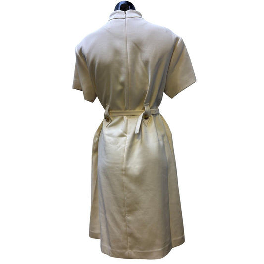 The J. Peterman Company White Belted Winter Dress Size M