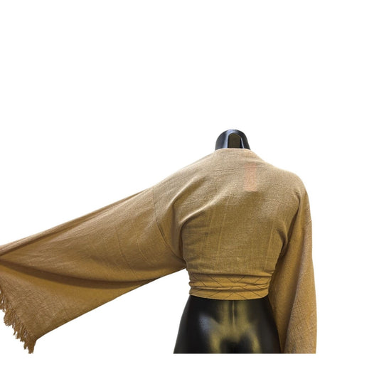Chintamani Blouse Tan Wrap Top Blouse M