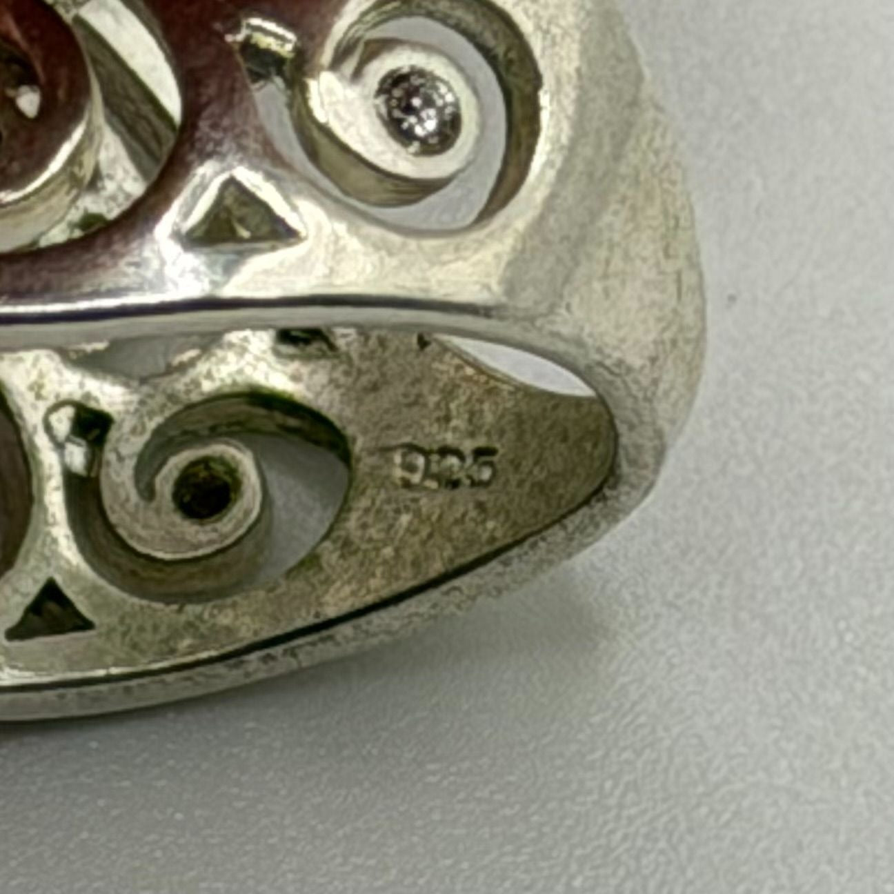 925 Sterling Silver Filigree Swirl Wide Band Ring With CZ Accents Size 7.5