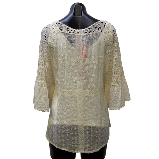Johnny Was Womens White Embroidered Lace Blouse XS