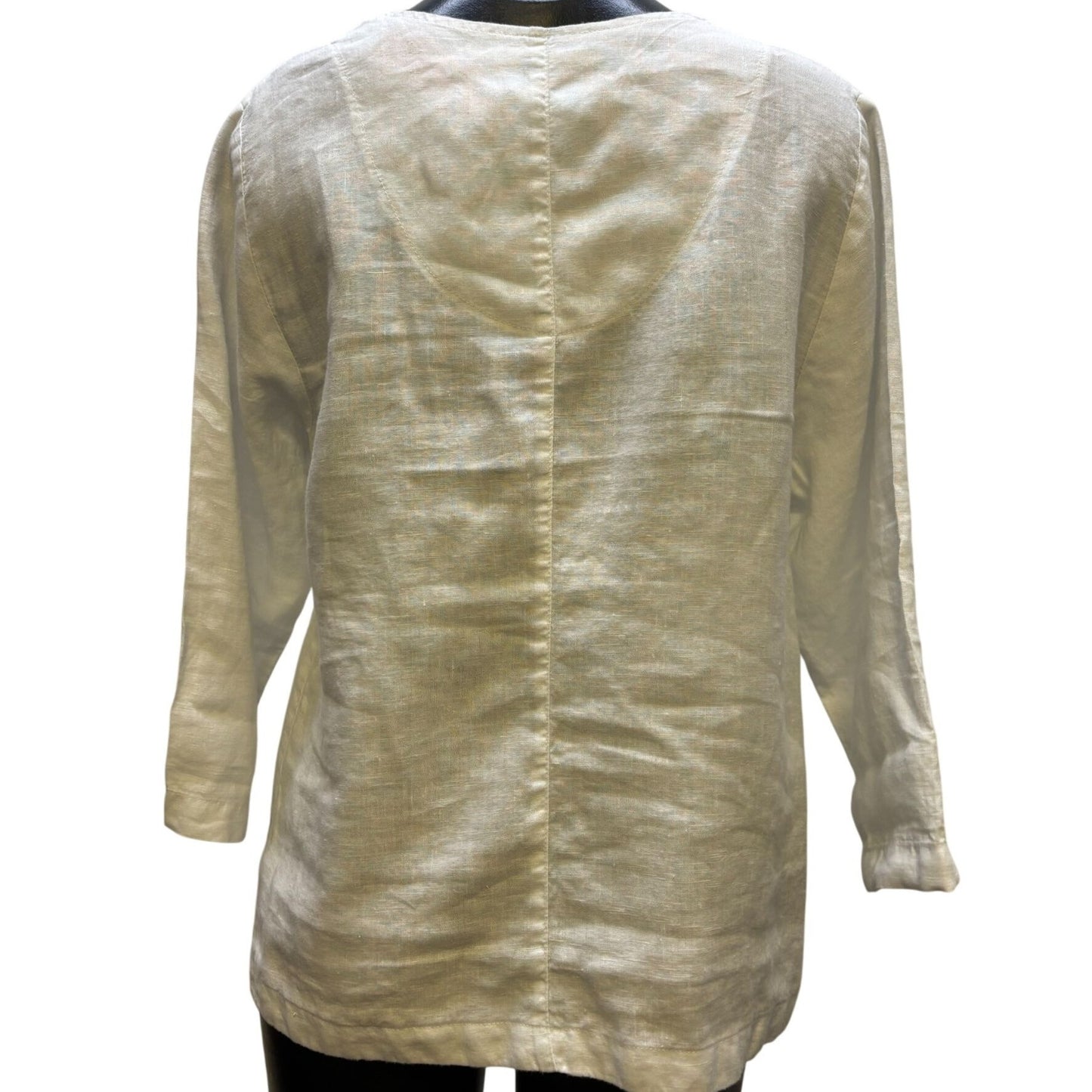 Mosaic White Linen Blouse Button Front S