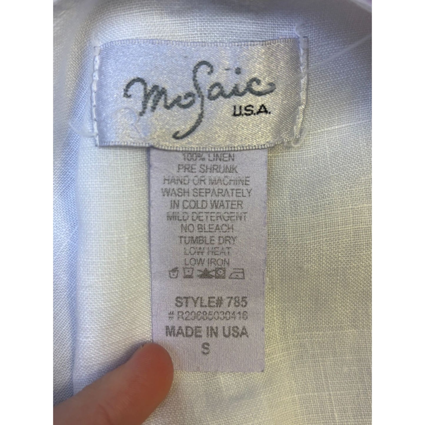 Mosaic White Linen Blouse Button Front S