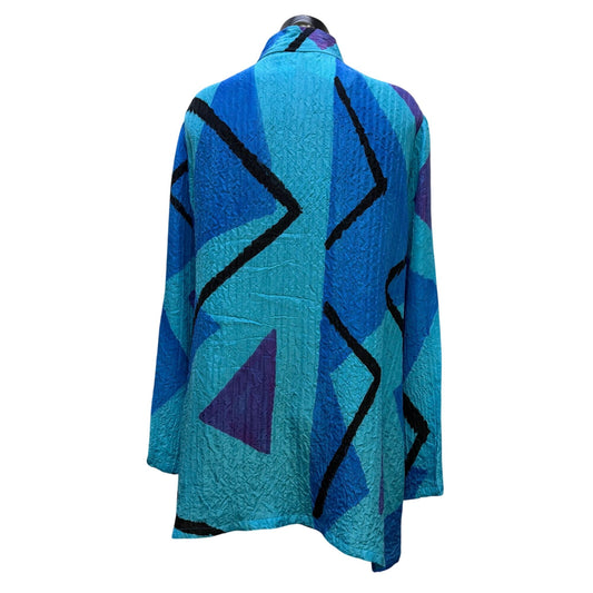 Alexis Abrams Silk Blouse Blue & Purple Geometric Pattern M