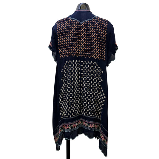 Johnny Was Navy Floral Embroidered Blouse Tunic L