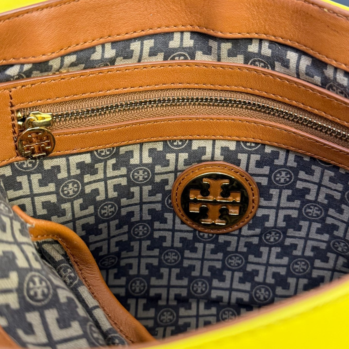 Tory Burch Yellow & Brown Leather Shoulder Bag
