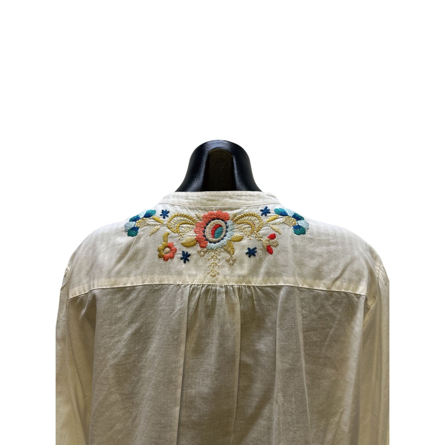 Johnny Was White Floral Embroidered Button Down Blouse Size L