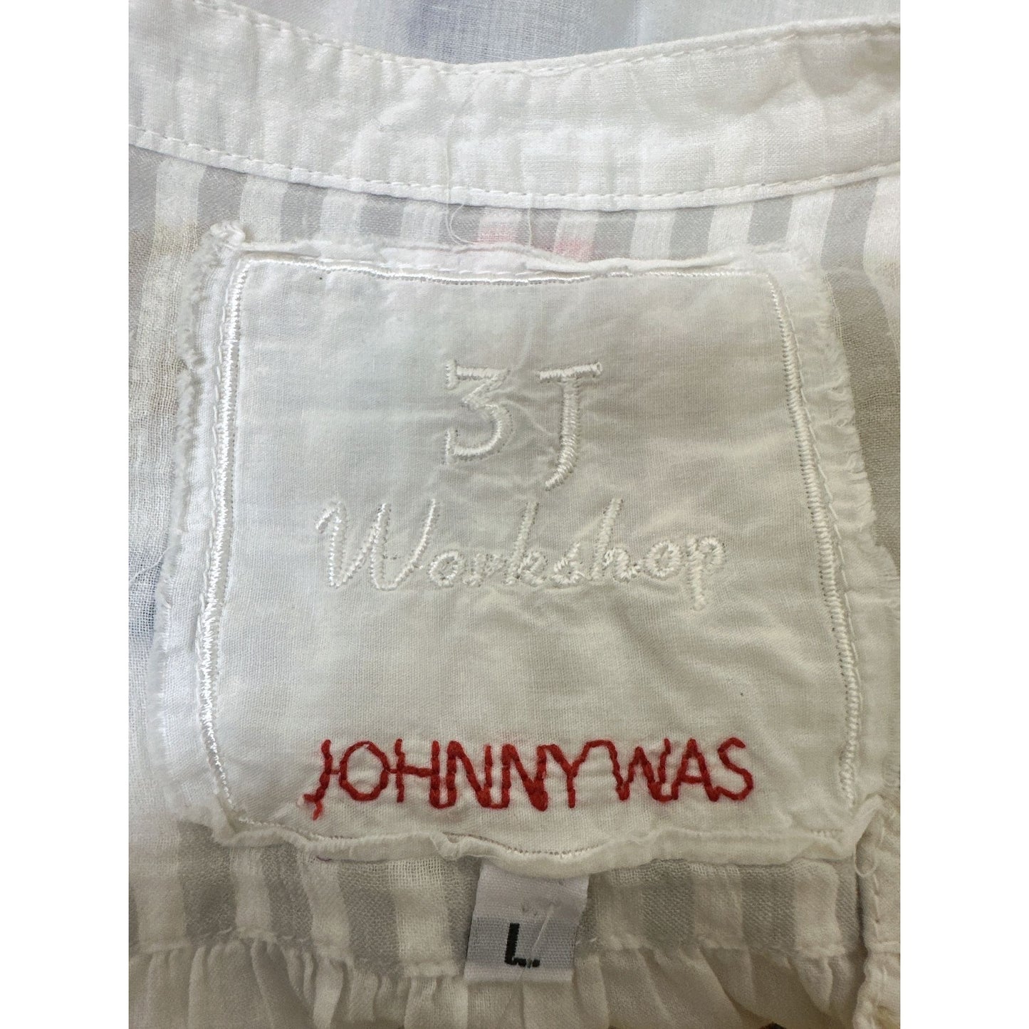 Johnny Was White Floral Embroidered Button Down Blouse Size L