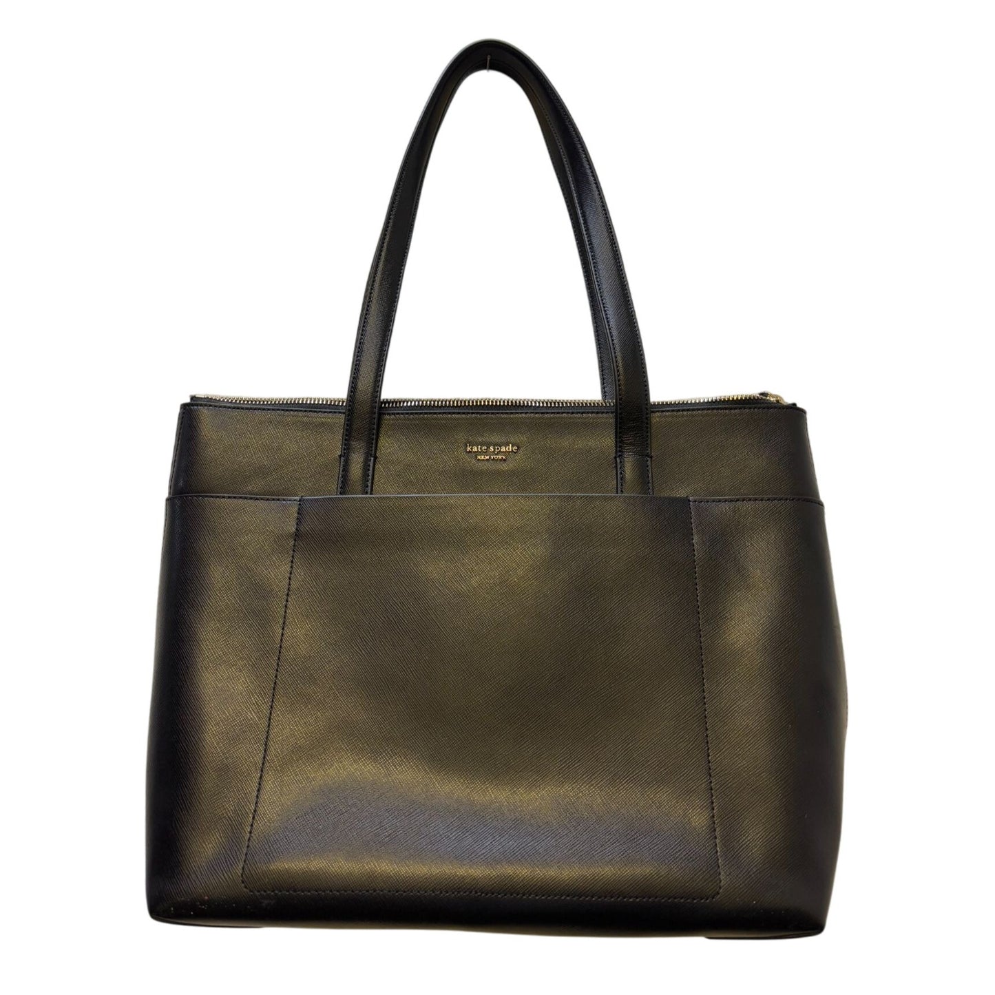 Kate Spade New York Black Leather Tote Bag With Zip Closure