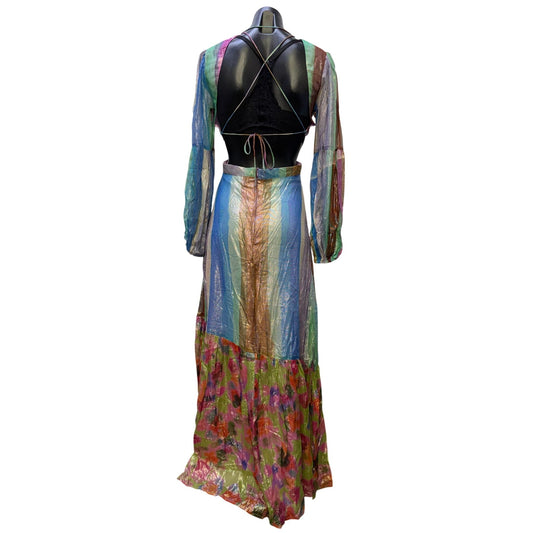 Nasty Gal Striped Metallic Sheer Maxi Dress Open Back Size 2