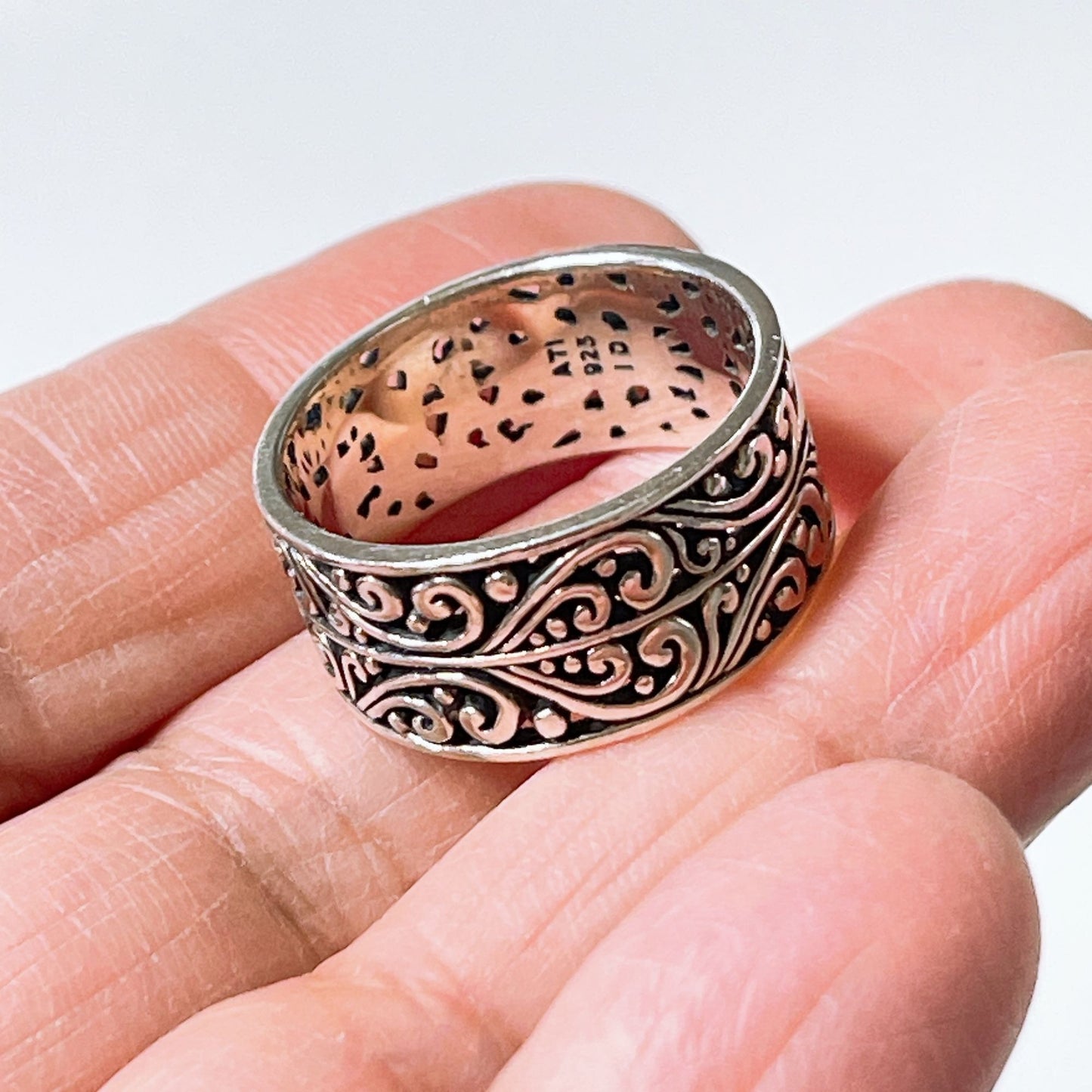 Sterling Silver 925 Wide Band Filigree Design Ring For Women Or Men 9.5