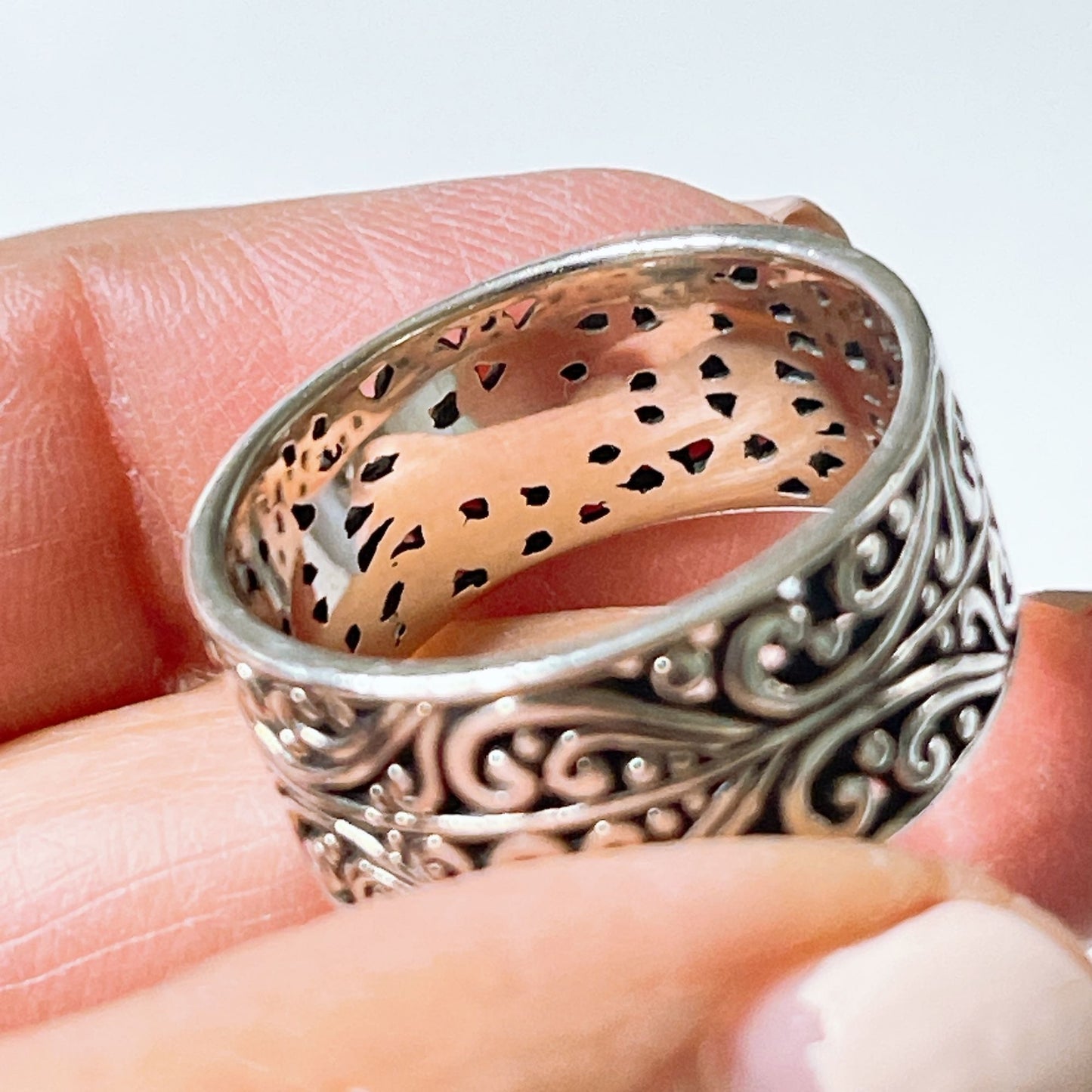 Sterling Silver 925 Wide Band Filigree Design Ring For Women Or Men 9.5