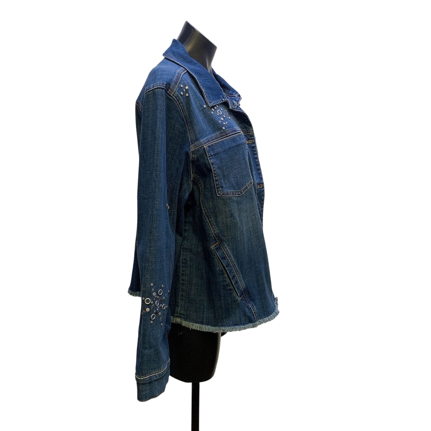 NWT Chicos Denim Jacket w/Rhinestone Embellishments Size 3/XL