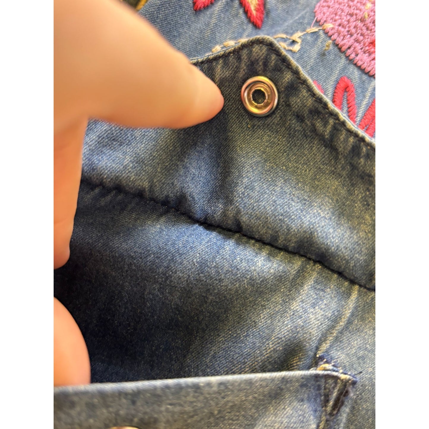 Johnny Was Embroidered Denim Blouse Blue XL