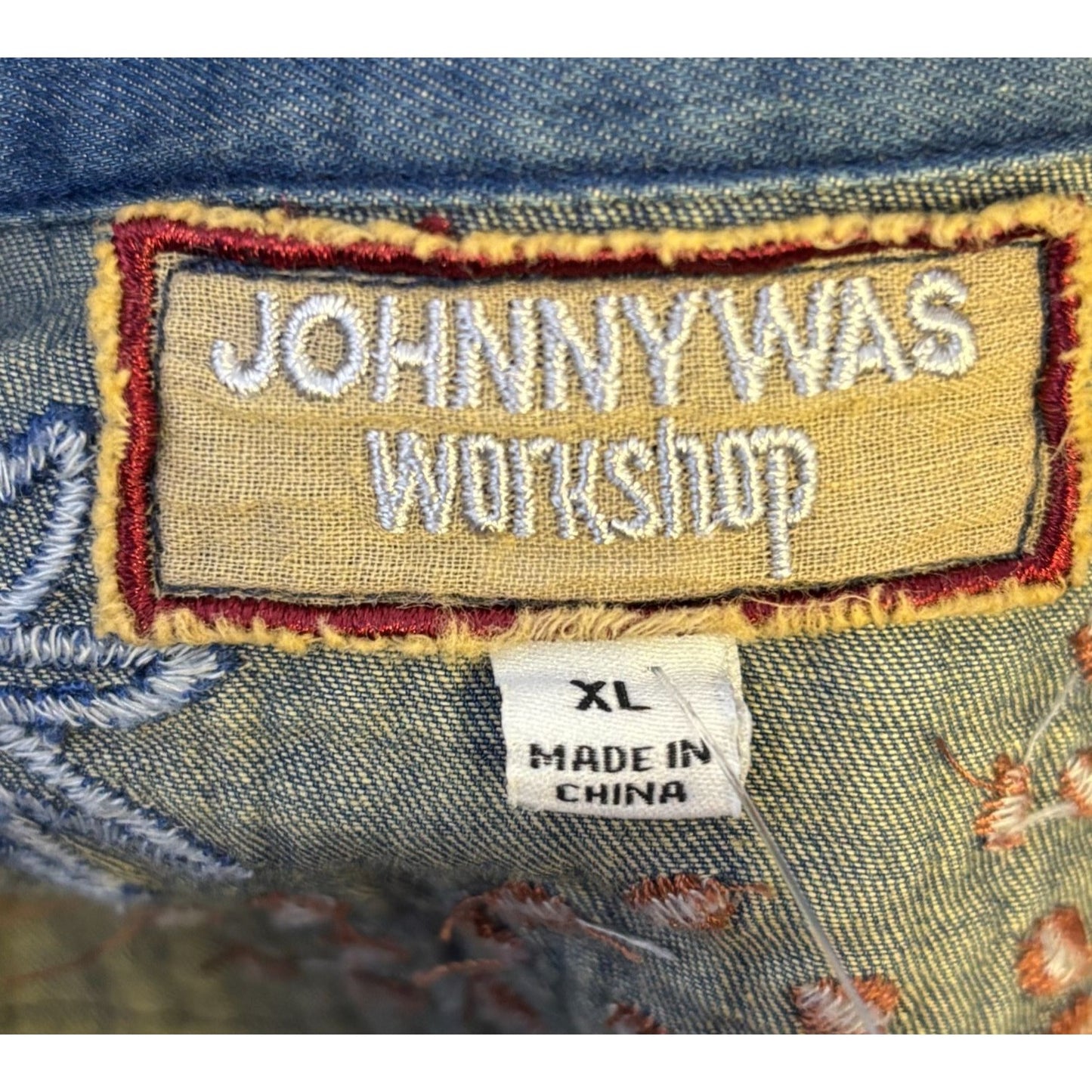 Johnny Was Embroidered Denim Blouse Blue XL