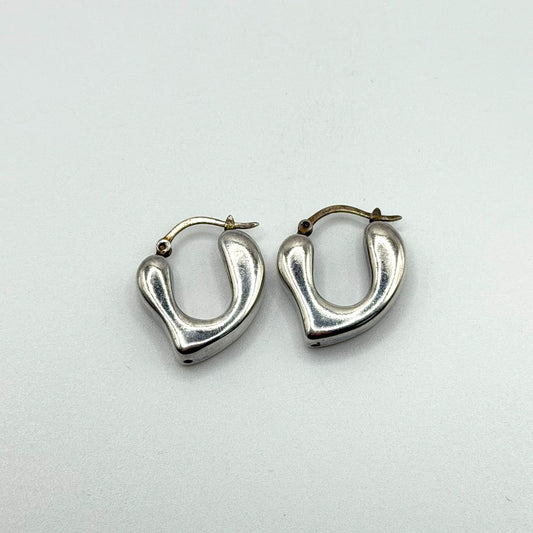 Silver Heart Hoop Earrings With Latch Back Closure