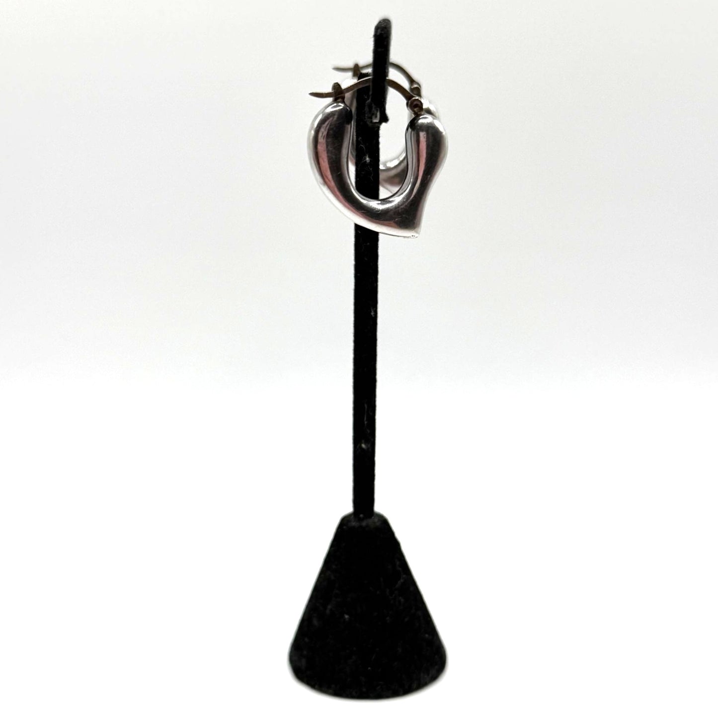 Silver Heart Hoop Earrings With Latch Back Closure