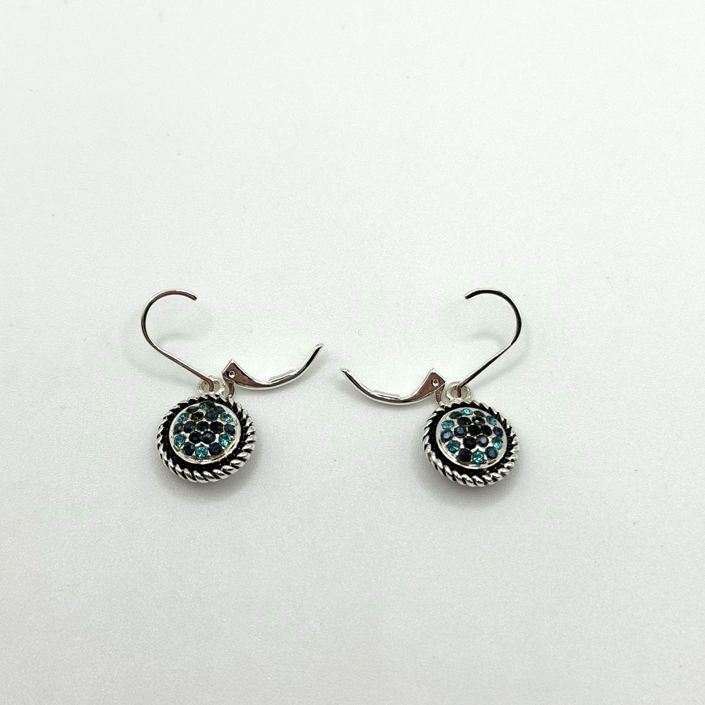 Silver Tone Napier Tonal Round Drop Earrings With Blue Crystal Accents