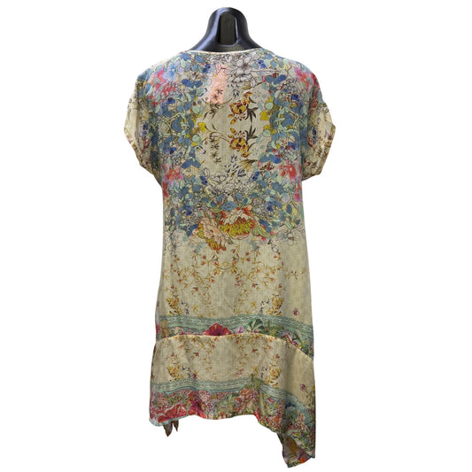 Johnny Was Silk Floral Tunic Dress Multicolor Handkerchief Hem Size S