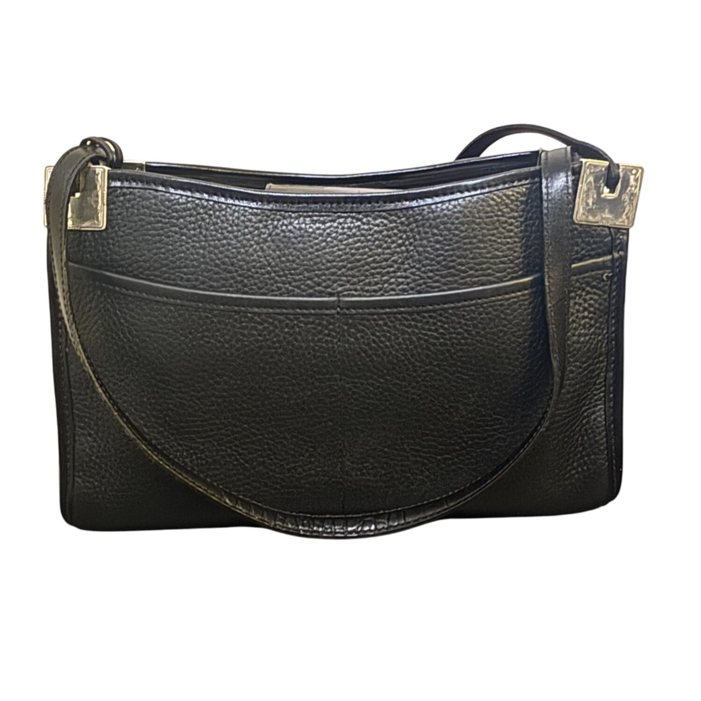Brighton Black Leather Shoulder Bag With Silver Heart Charm & Elegant Detailing