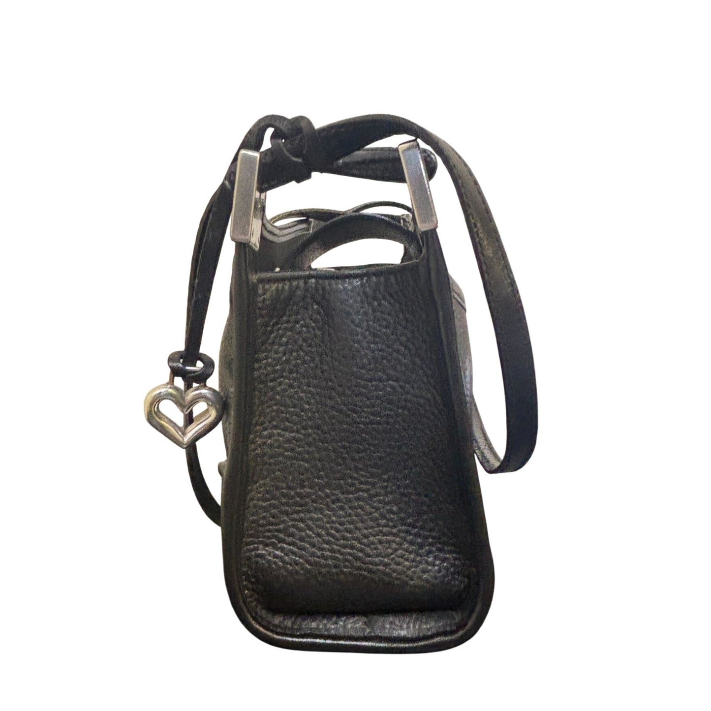 Brighton Black Leather Shoulder Bag With Silver Heart Charm & Elegant Detailing