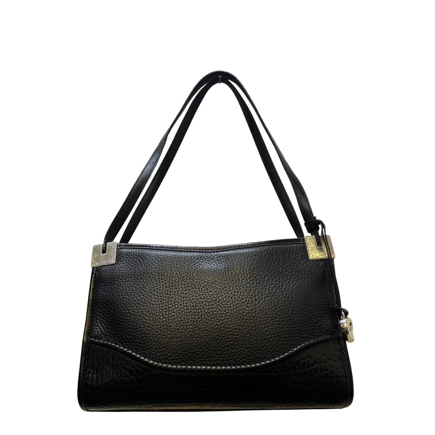 Brighton Black Leather Shoulder Bag With Silver Heart Charm & Elegant Detailing